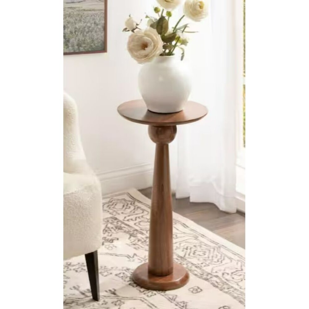 Kate and Laurel Jakob Solid Wood Round End Table Walnut Brown
